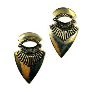 Vintage Tribal Gold Tone Mother of Pearl Earrings
